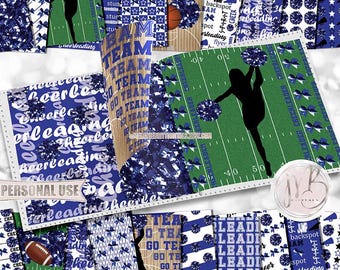 Royal Blue Cheerleading Scrapbook Paper Download • Shiny Pom Poms Bows Megaphone • Scrapbooking Printable