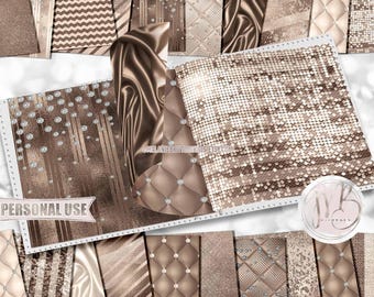 Taupe and Champagne Luxury Scrapbook Paper Download • Luxurious Sparkling Glitter Shimmering Foil • Printable Paper Crafts 20 12x12 JPG PDF