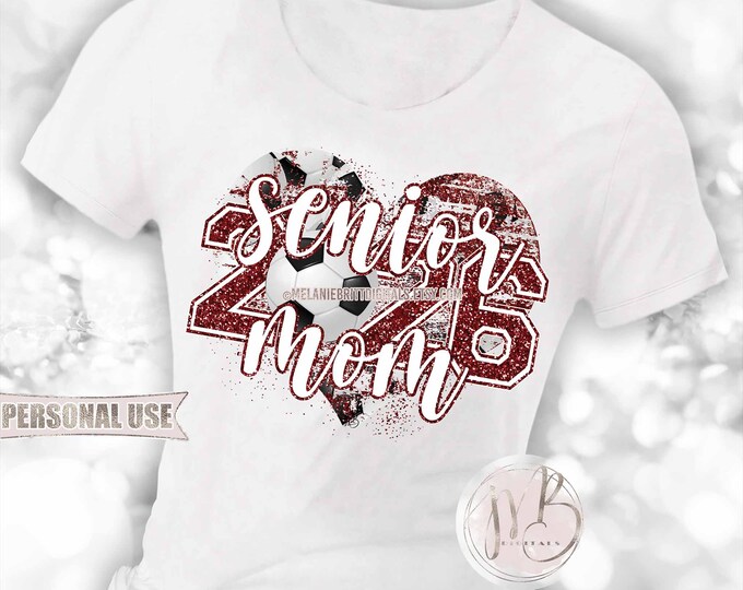 Maroon Soccer Senior 2026 Mom Heart T-Shirt Sublimation Download • DIY Print and Press