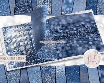 Winter Blues Glitzy Scrapbook Paper Download • Sparkling Glitter Bokeh Sequins Mosaic Design • Printable Paper Crafts 20 12x12 JPG & PDF