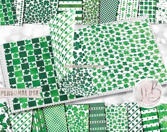 St. Patrick’s Day Scrapbook Paper Download • Shamrocks & Clovers Patterned Shimmering Foil Design • Printable Paper Crafts 20 12x12 JPG PDF