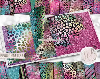 Glam Rainbow Leopard Print Scrapbook Paper Download • Sparkling Glitter and Shimmering Foil • DIY Printable Paper Crafts 20 12x12 JPG & PDF