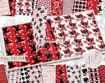 Red Graduation Scrapbook Paper Download • Boy and Girl Graduates Mortarboard Diploma Tassel • Printable Paper Crafts 20 12x12 JPG & PDF