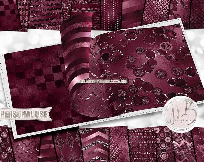 Sangria Red Opulent Patterned Scrapbook Paper Download • Unique Metallic Shimmering Foil • Scrapbooking Printable
