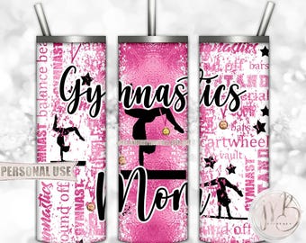 Pink Gymnastics Mom 20oz Skinny Tumbler Wrap Sublimation Download • Gymnast Medals Proud Gymnastics Mom Gift • DIY Print and Press