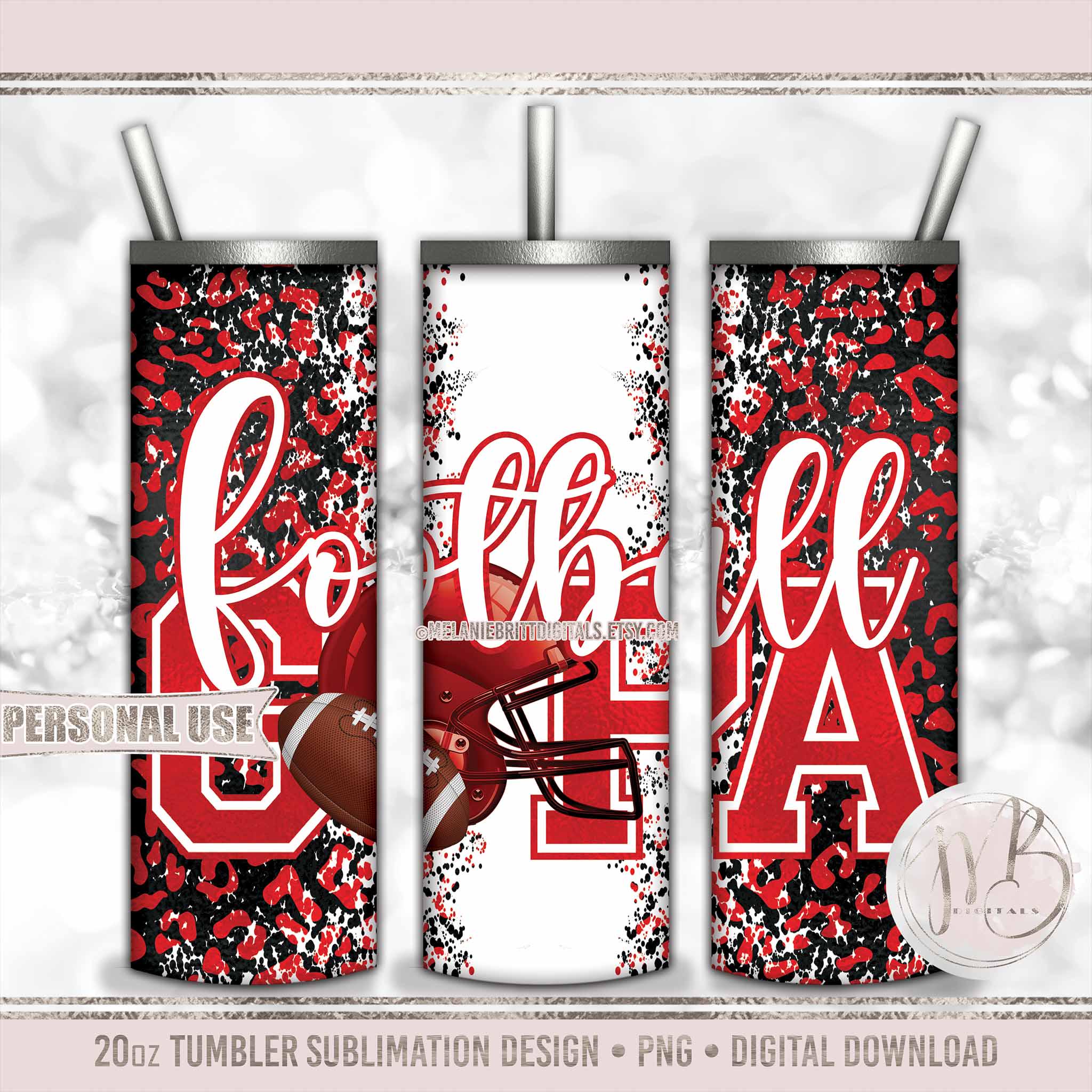 Red Football Grandpa 20oz Skinny Tumbler Wrap Sublimation Design • Football Helmet Leopard Print Gpa Gift • DIY Print and Press