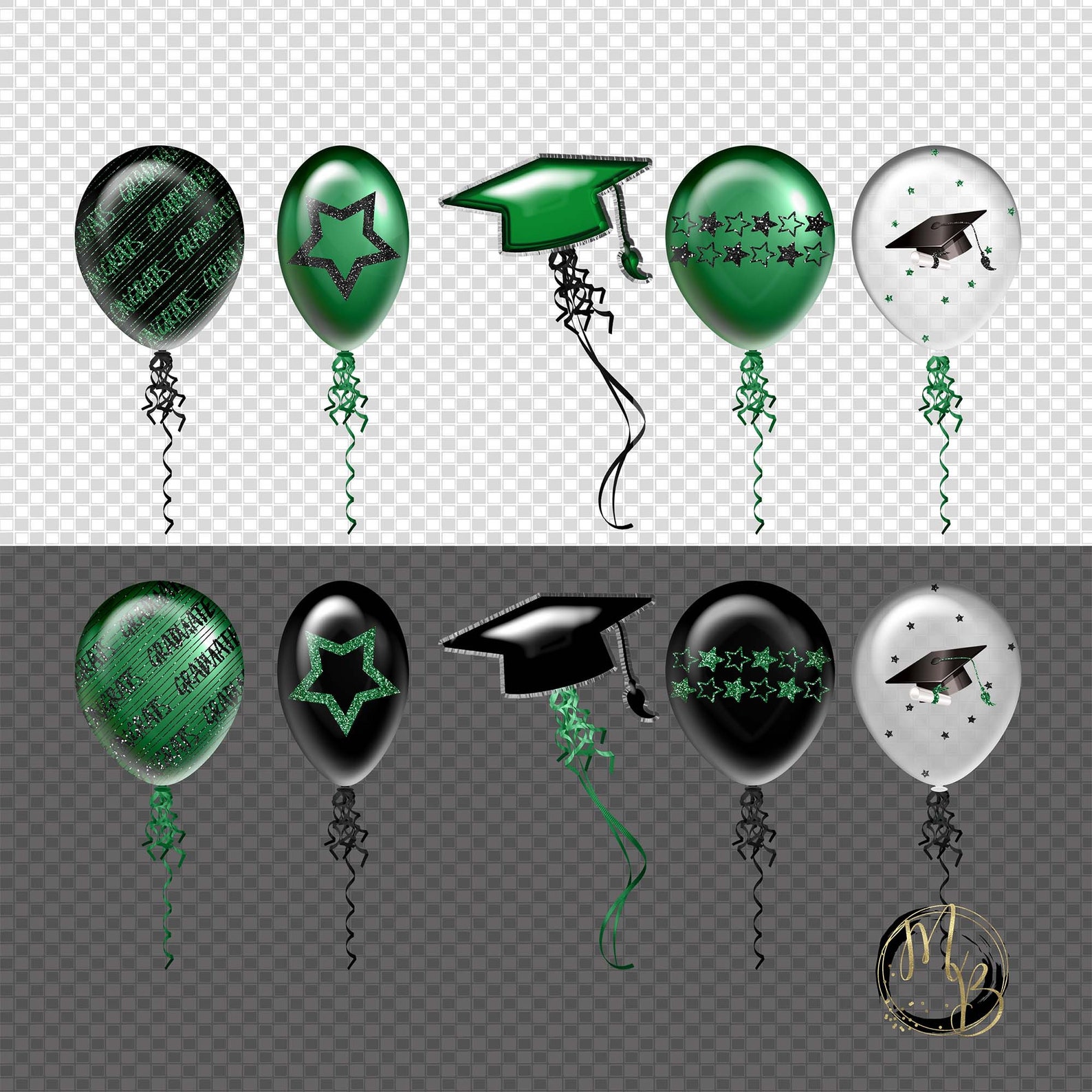 Green Graduation Balloon Clipart Digital Download Grad Party Etsy
