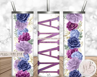 Floral Nana 20oz Skinny Tumbler Wrap Sublimation Download • Pretty Purple Flowers Gift For Nana • DIY Print and Press