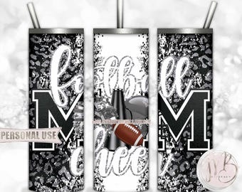 Silver Mom of Both Football and Cheer 20oz Skinny Tumbler Wrap Sublimation Design • Leopard Print Mom Gift • DIY Print and Press