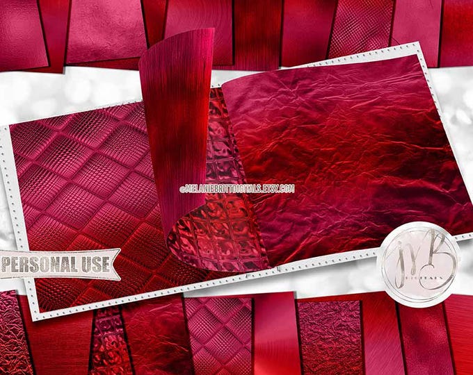 Valentine's Day Opulent Scrapbook Paper Download • Ombre Red and Pink Unique Metallic Shimmering Foil • Scrapbooking Printable