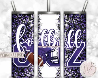 Old Purple Football Cousin 20oz Skinny Tumbler Wrap Sublimation Design • Football Helmet Leopard Print Sports Cuz Gift • DIY Print and Press