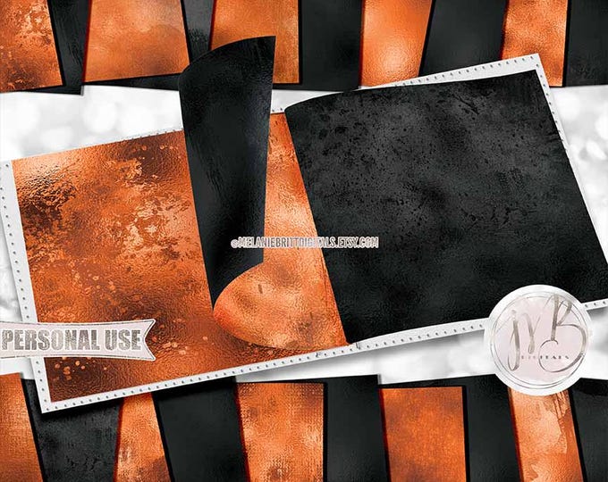 Orange and Black Abstract Scrapbook Paper Download • Unique Shimmering Foil • Scrapbooking Printable