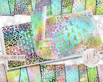 Easter Bunny Leopard Print Scrapbook Paper Download • Distressed Glitter and Foil Design • DIY Printable Paper Crafts 20 12x12 JPG & PDF