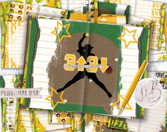 Athletic Gold Softball Junk Journal Page Download • Sports Memorabilia  • DIY Journaling Printable