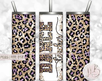 Purple Dance Teacher 20oz Skinny Tumbler Wrap Sublimation Design Download • Leopard Print and Glitter Teacher Gift • DIY Print & Press