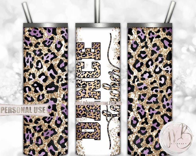 Purple Dance Teacher 20oz Skinny Tumbler Wrap Sublimation Download • Leopard Print and Glitter Teacher Gift • DIY Print & Press