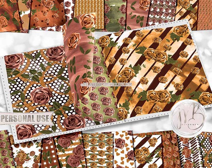Autumn Rose Watercolor Scrapbook Paper Download • Beautiful Hand-Painted Flowers • Scrapbooking Printable
