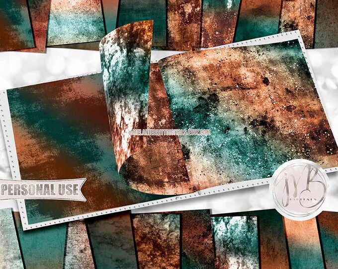 Copper Patina Grunge Scrapbook Paper Download • Distressed Vintage Antiqued • Scrapbooking Printable
