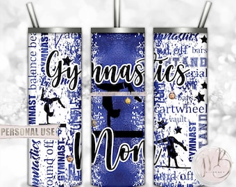 Blue Gymnastics Mom 20oz Skinny Tumbler Wrap Sublimation Design Download • Gymnast Medals Proud Gymnastics Mom Gift • DIY Print and Press