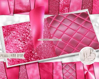 Bright Pink Opulent Scrapbook Paper Design Download • Unique Metallic Shimmering Foils • DIY Printable Paper Crafts 20 12x12 JPG & PDF