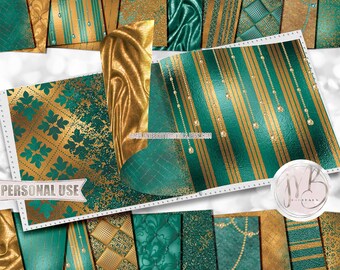 Teal and Yellow Classy Scrapbook Paper Download • Sophisticated Design Diamonds Glitter Foil • DIY Printable Paper Crafts 20 12x12 JPG & PDF