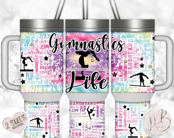 Gymnastics Life 40oz Tumbler Wrap Sublimation Design Download • Rainbow Tie Dye Design Medals Gymnast Tumbler Gift • Sublimation Crafts