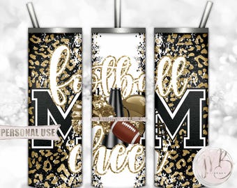 Gold Mom of Both Football and Cheer 20oz Skinny Tumbler Wrap Sublimation Design • Leopard Print Mom Gift • DIY Print and Press
