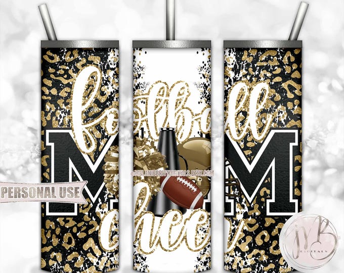 Gold Mom of Both Football and Cheer 20oz Skinny Tumbler Wrap Sublimation Design • Leopard Print Mom Gift • DIY Print and Press