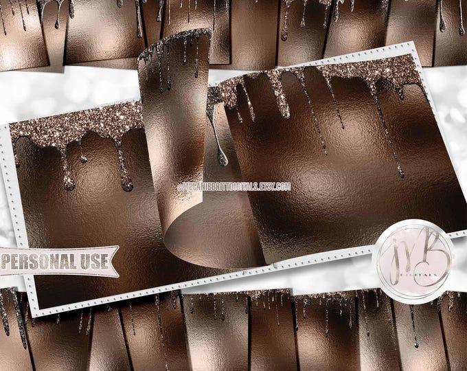 Sable Brown Dripping Glitter Scrapbook Paper Download • Sparkling Glitter Shimmering Foil Design • Printable Paper Crafts 20 12x12 JPG PDF