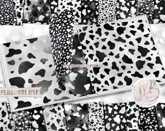 Black and White Cow Print Scrapbook Paper Design Download • Western Farm and Ranch Cowboy Cowgirl • Printable Paper Crafts 20 12x12 JPG PDF