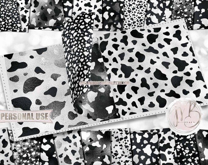 Black and White Cow Print Scrapbook Paper Design Download • Western Farm and Ranch Cowboy Cowgirl • Printable Paper Crafts 20 12x12 JPG PDF