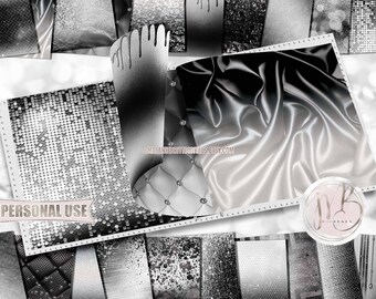 Black & White Luxury Scrapbook Paper Download • Luxurious Design Sparkling Glitter Shimmering Foil • Printable Paper Crafts 20 12x12 JPG PDF