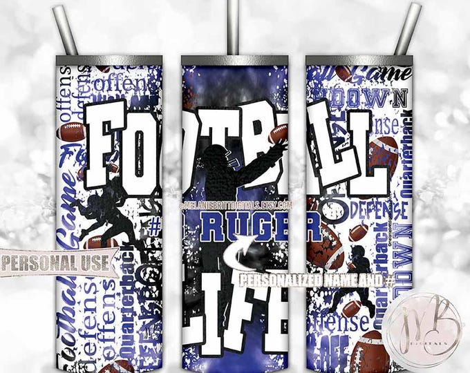 Personalized Football Life Tumbler Wrap Download • Blue Tie Dye Typography Sports Gift • Sublimation Print and Press #1