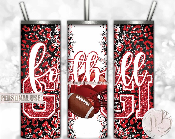 Red Football Gigi 20oz Skinny Tumbler Wrap Sublimation Design • Football Helmet Leopard Print Sports Gigi Gift • DIY Print and Press
