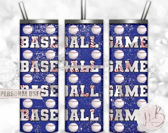 Blue Baseball 20oz Tumbler Wrap Sublimation Design Download • Baseball Game Wordart Glitter School Sports Baseball Gift • DIY Print & Press
