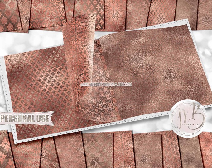 Beige and Peach Embossed Damask Scrapbook Paper Download • Victorian Damask Shimmering Foil Design • Printable Paper Crafts 20 12x12 JPG PDF