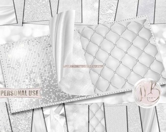 Luxury White Scrapbook Paper Download • Luxurious Design Sparkling Glitter Shimmering Foil • DIY Printable Paper Crafts 20 12x12 JPG & PDF