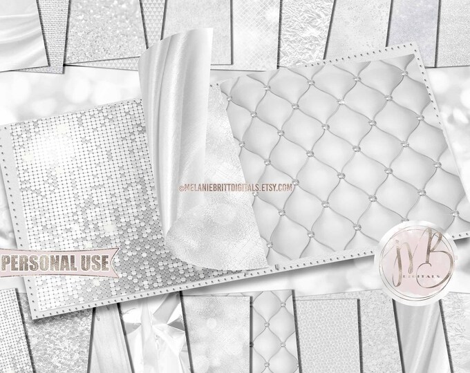 Luxury White Scrapbook Paper Download • Luxurious Design Sparkling Glitter Shimmering Foil • DIY Printable Paper Crafts 20 12x12 JPG & PDF