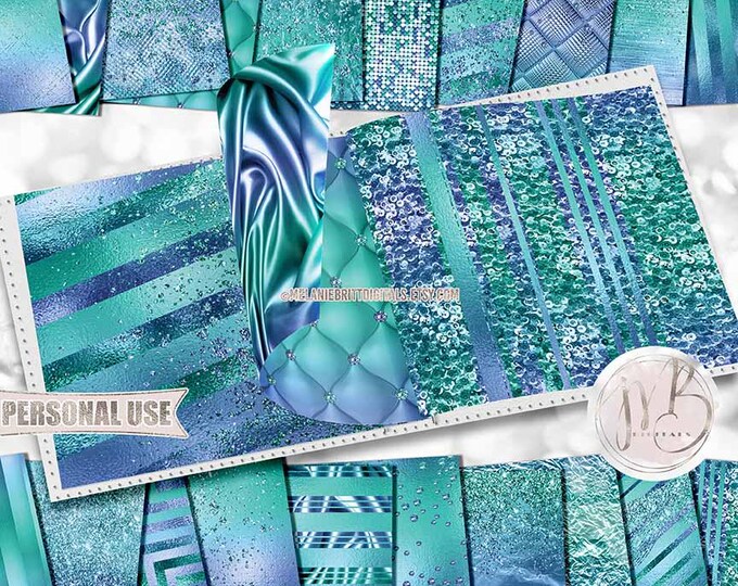 Blue Turquoise Luxury Scrapbook Paper Download • Luxurious Glitter and Foil • Scrapbooking Printable
