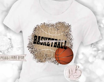 Basketball and Leopard T-Shirt Sublimation Design Download • Distressed Basketball Court and Classic Leopard Print • DIY Print and Press