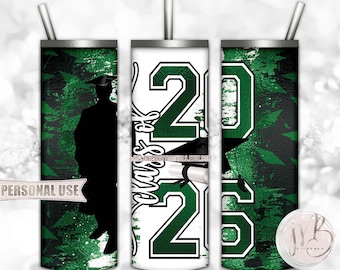 Green Class Of 2026 Boy Graduation 20oz Skinny Tumbler Wrap Sublimation Download • Grad Cap Diploma Graduate Gift • DIY Print and Press
