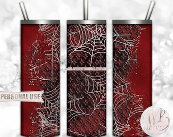 Dark Red Gothic Spiders 20oz Skinny Tumbler Wrap Sublimation Design • Halloween Party Trick or Treat Goth Tumbler Gift • DIY Print & Press