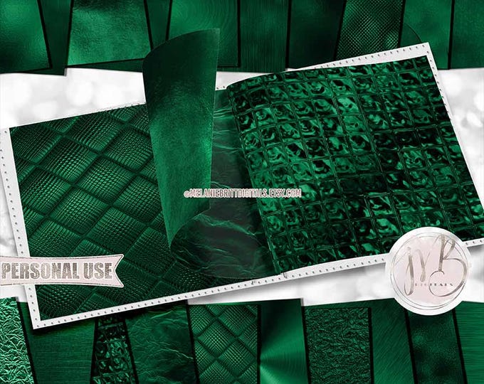 Emerald Green Opulent Scrapbook Paper Download • Unique Metallic Shimmering Foil • Scrapbooking Printable