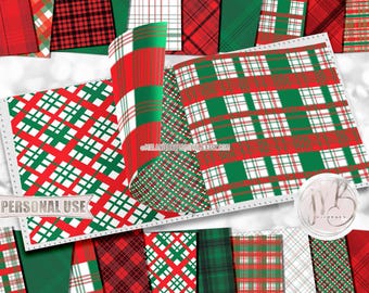 Christmas Plaid Scrapbook Paper Download • Red and Green Holiday Plaid Designs Tartan Gingham • Printable Paper Crafts 20 12x12 JPG & PDF