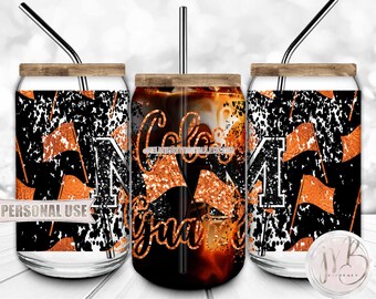 Orange Color Guard Mom 16oz Glass Can Wrap Sublimation Download • Marching Band Flag Performance Glitter Band Mom Gift • DIY Print & Press