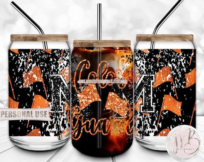 Orange Color Guard Mom 16oz Glass Can Wrap Sublimation Download • Marching Band Flag Performance Glitter Band Mom Gift • DIY Print & Press