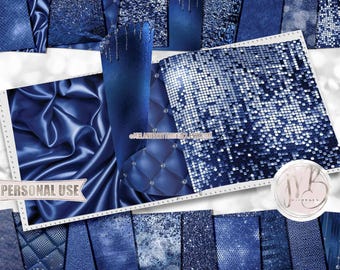 Royal Blue Luxury Scrapbook Paper Download • Luxurious Design Sparkling Glitter Shimmering Foil • Printable Paper Crafts 20 12x12 JPG & PDF