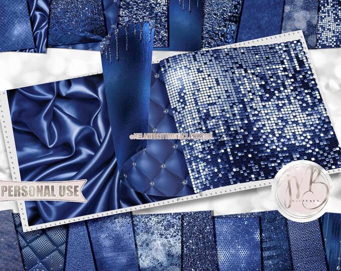 Royal Blue Luxury Scrapbook Paper Download • Luxurious Design Sparkling Glitter Shimmering Foil • Printable Paper Crafts 20 12x12 JPG & PDF