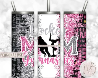 Mom of Both Hockey and Gymnastics 20oz Skinny Tumbler Wrap Sublimation Design Download • Pink and Silver Glitter • DIY Print and Press