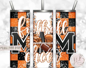 Orange Mom of Both Football and Cheer 20oz Skinny Tumbler Wrap Sublimation Design • Checkered Mom Gift • DIY Print and Press